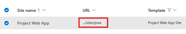 Screenshot: how partners can use the Customer Sharepoint Online Admin Portal to check the status of Project Web App sites